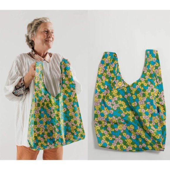 NWT BAGGU Flowerbed print Reusable Shopping Bag Tote Purse Standard Size - Picture 8 of 8